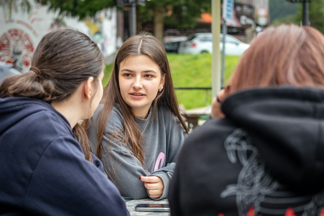group of teens talking